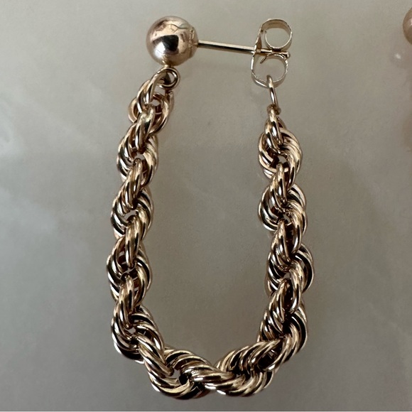 14k Solid Gold Rope Earrings - Picture 13 of 16